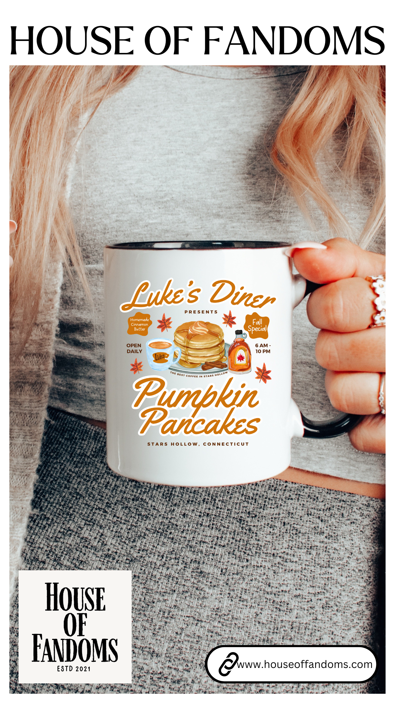 Gilmore Girls TV Show Colored Handle TV Mug 11 oz or 15 oz - Luke’s Diner Pumpkin Pancakes